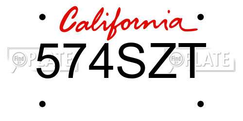 574SZT California License Plate