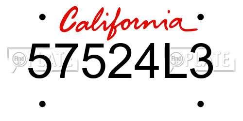 57524L3 California License Plate