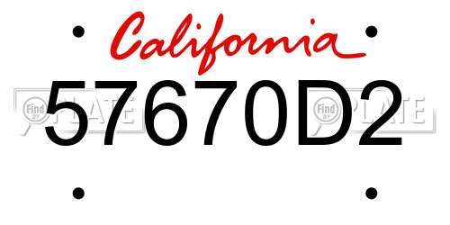 57670D2 California License Plate