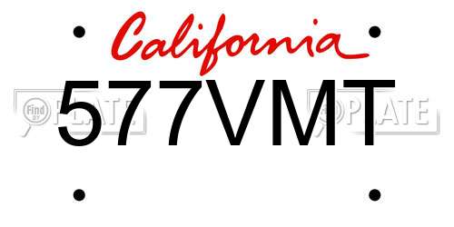 577VMT California License Plate