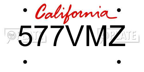577VMZ California License Plate