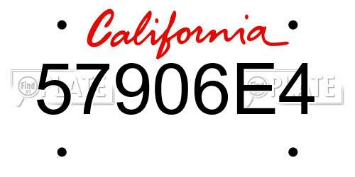 57906E4 California License Plate
