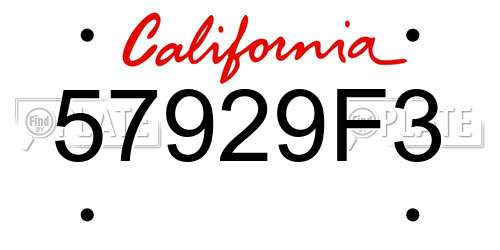 57929F3 California License Plate