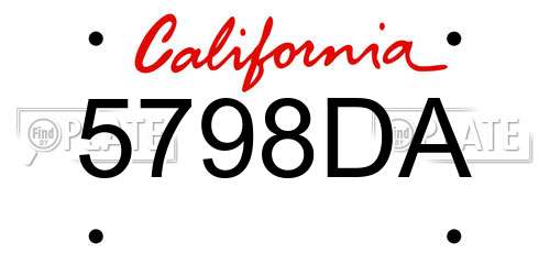 5798DA California License Plate