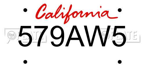 579AW5 California License Plate