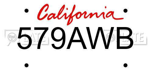 579AWB California License Plate
