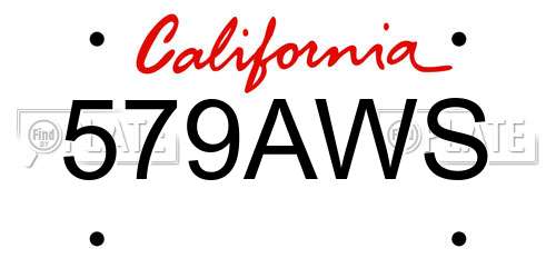 579AWS California License Plate