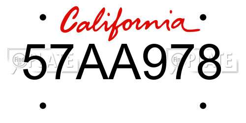 57AA978 California License Plate