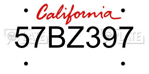 57BZ397 California License Plate