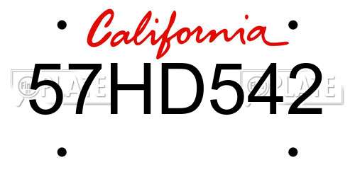 57HD542 California License Plate
