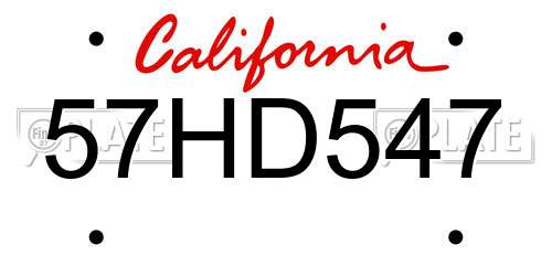 57HD547 California License Plate