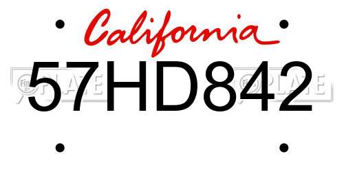 57HD842 California License Plate