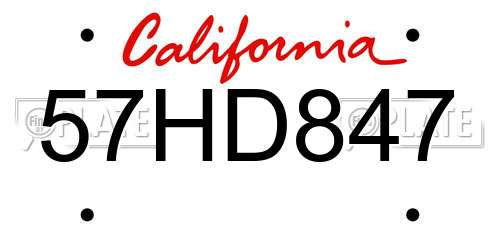 57HD847 California License Plate