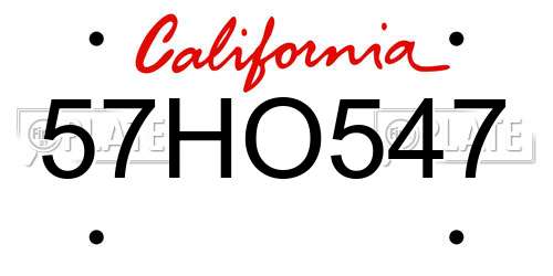 57HO547 California License Plate