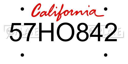 57HO842 California License Plate