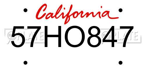 57HO847 California License Plate