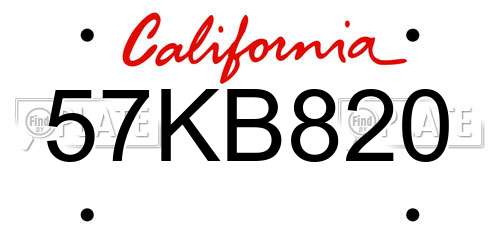 57KB820 California License Plate