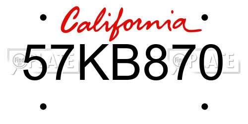 57KB870 California License Plate
