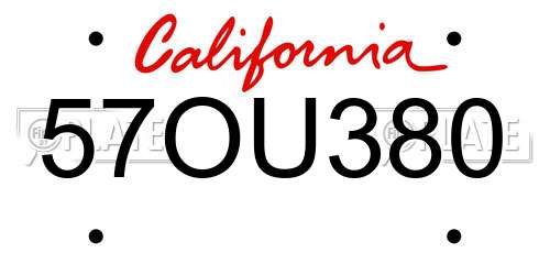 57OU380 California License Plate