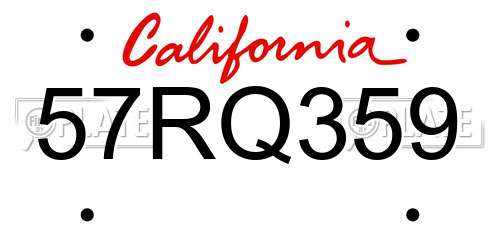57RQ359 California License Plate