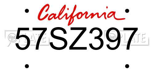 57SZ397 California License Plate