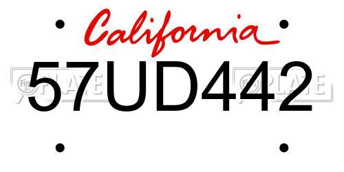 57UD442 California License Plate