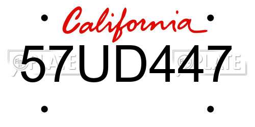 57UD447 California License Plate