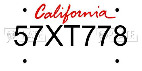 57XT778 California License Plate