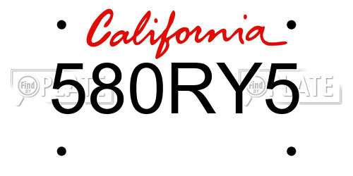 580RY5 California License Plate