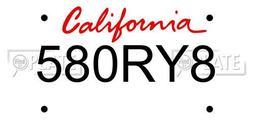 580RY8 California License Plate