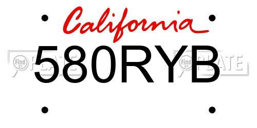 580RYB California License Plate