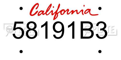 58191B3 California License Plate