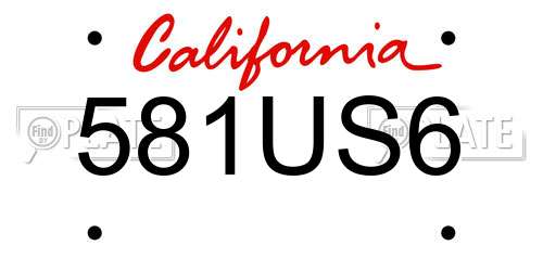 581US6 California License Plate