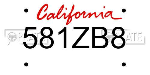 581ZB8 California License Plate