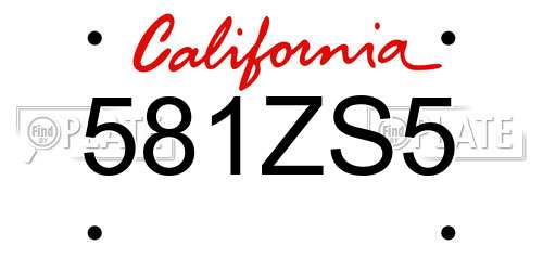 581ZS5 California License Plate