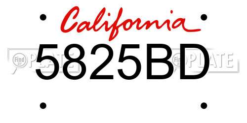 5825BD California License Plate
