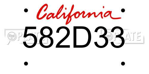 582D33 California License Plate