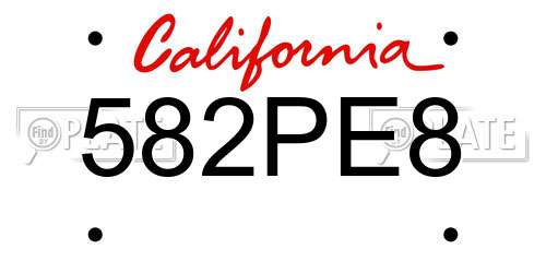 582PE8 California License Plate