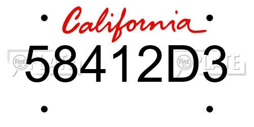 58412D3 California License Plate