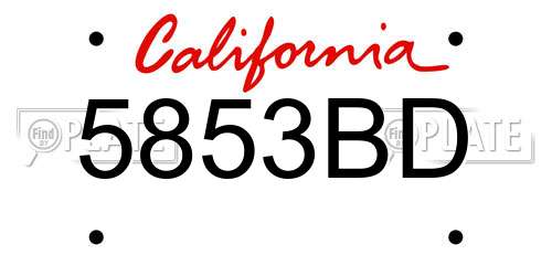 5853BD California License Plate