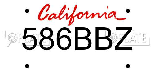 586BBZ California License Plate