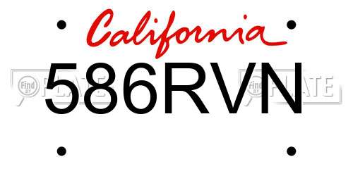 586RVN California License Plate
