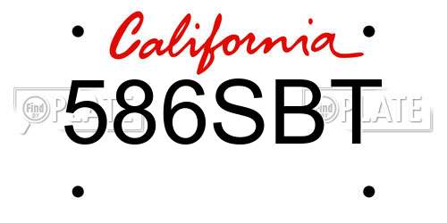 586SBT California License Plate