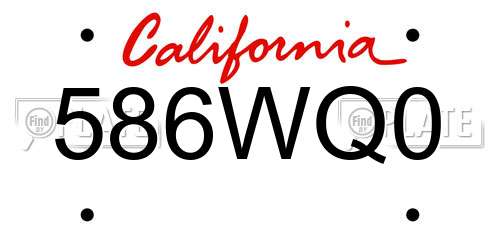 586WQ0 California License Plate