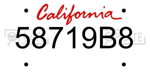58719B8 California License Plate