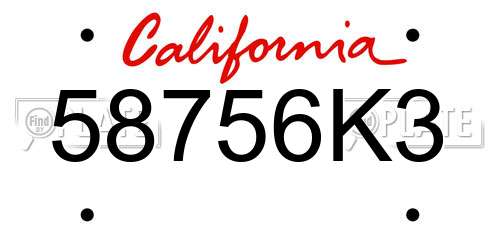 58756K3 California License Plate