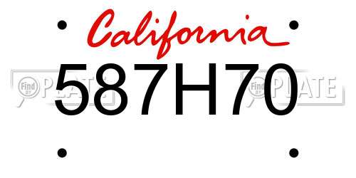 587H70 California License Plate