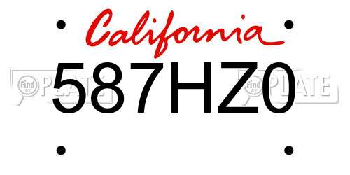 587HZ0 California License Plate