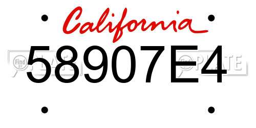 58907E4 California License Plate