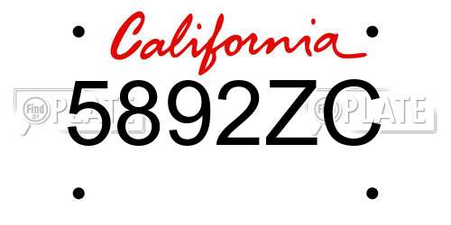 5892ZC California License Plate